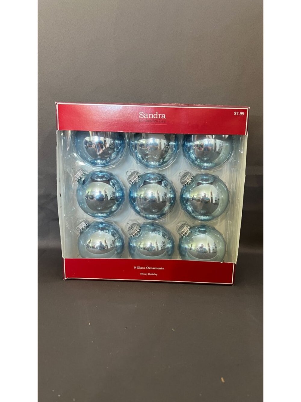 Sandra Lee 9-Piece Blue Glass Christmas Ornaments Festive Set